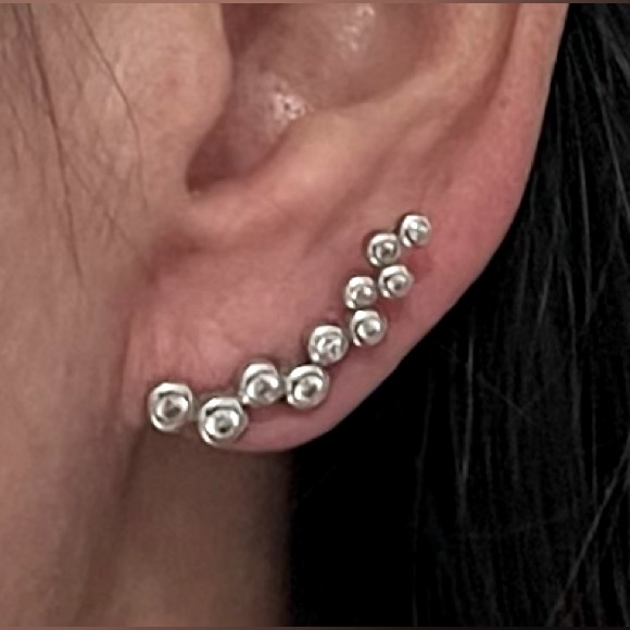 Sterling CZ Bubble Ear Climber - Sterling silver post earrings - Picture 6 of 7